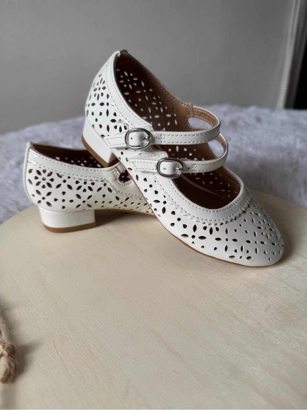 wonder nation White Double-Strap Laser-Cut Mary Jane Flats
